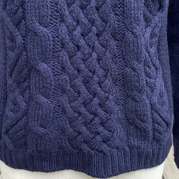 Peregrine England 100% Wool Cable Knit Sweater Navy Blue Fisherman Turtleneck-M - Picture 5 of 9